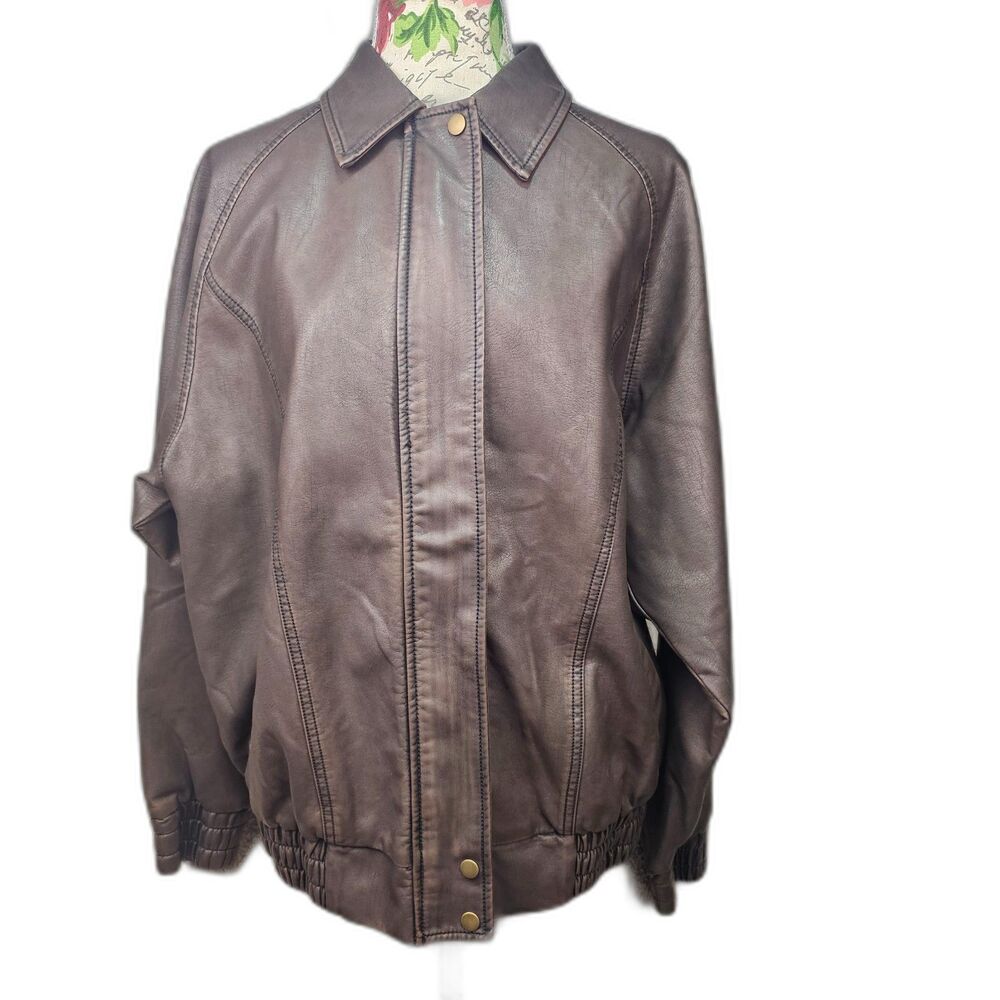 Men's Arizona Jean Co. Brown Faux Leather Bomber Jacket - 90s Style Size Medium